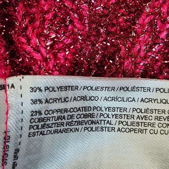 Mango Pink Fuchsia Metallic Cable Knit Long Sleeve Festive Chic Cropped Sweater - Picture 6 of 15